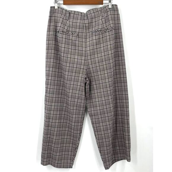 Free People Turning Point Plaid Print Trousers Size 10 Dust Combo Barrel - Picture 3 of 7